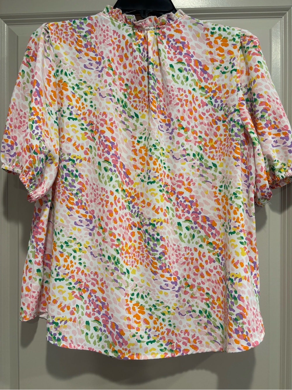 UMGEE Women's Bold Multicolor Ruffle V-Neck Short Sleeve Blouse Large - Picture 5 of 6